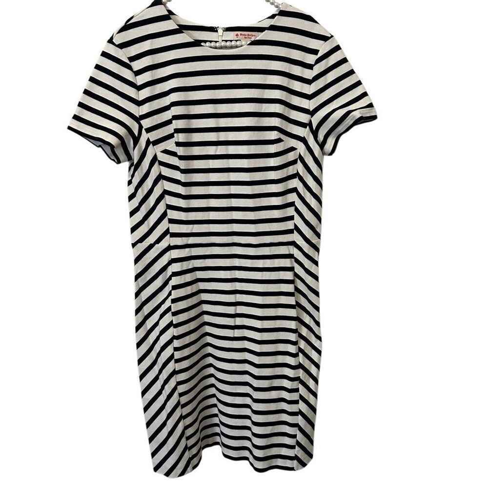 BROOKS BROTHERS Dress XL Stripe Black White Stretch Women's preppy money mature